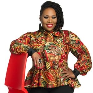 African Print Peplum Bow Blouse